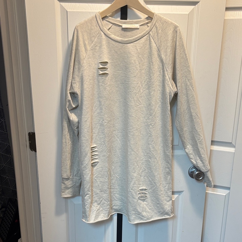 Women's Cream Distressed Tunic Top